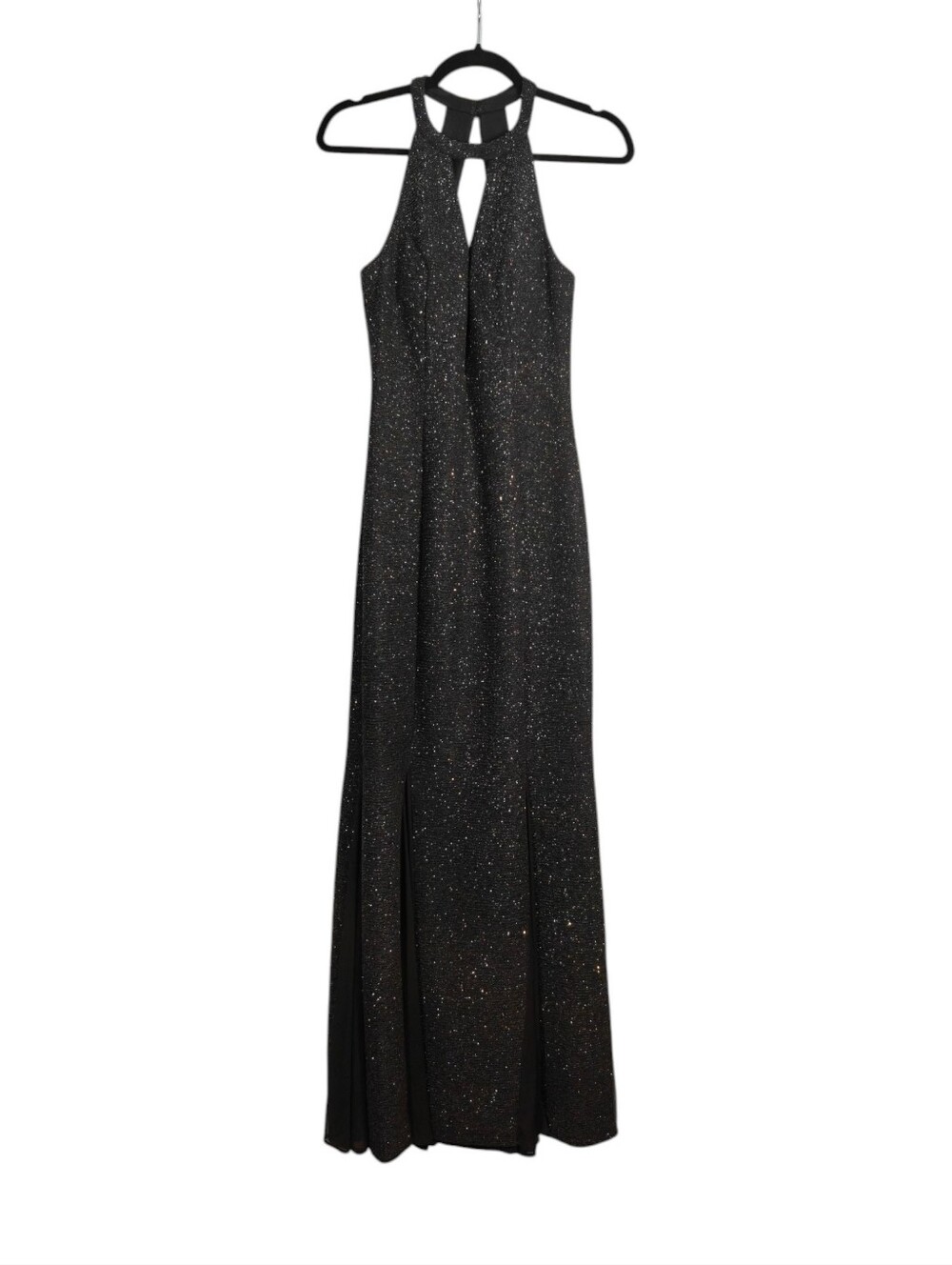 R&M COLLECTION Dress Black Silver Halter Godet Formal Wedding Size 6